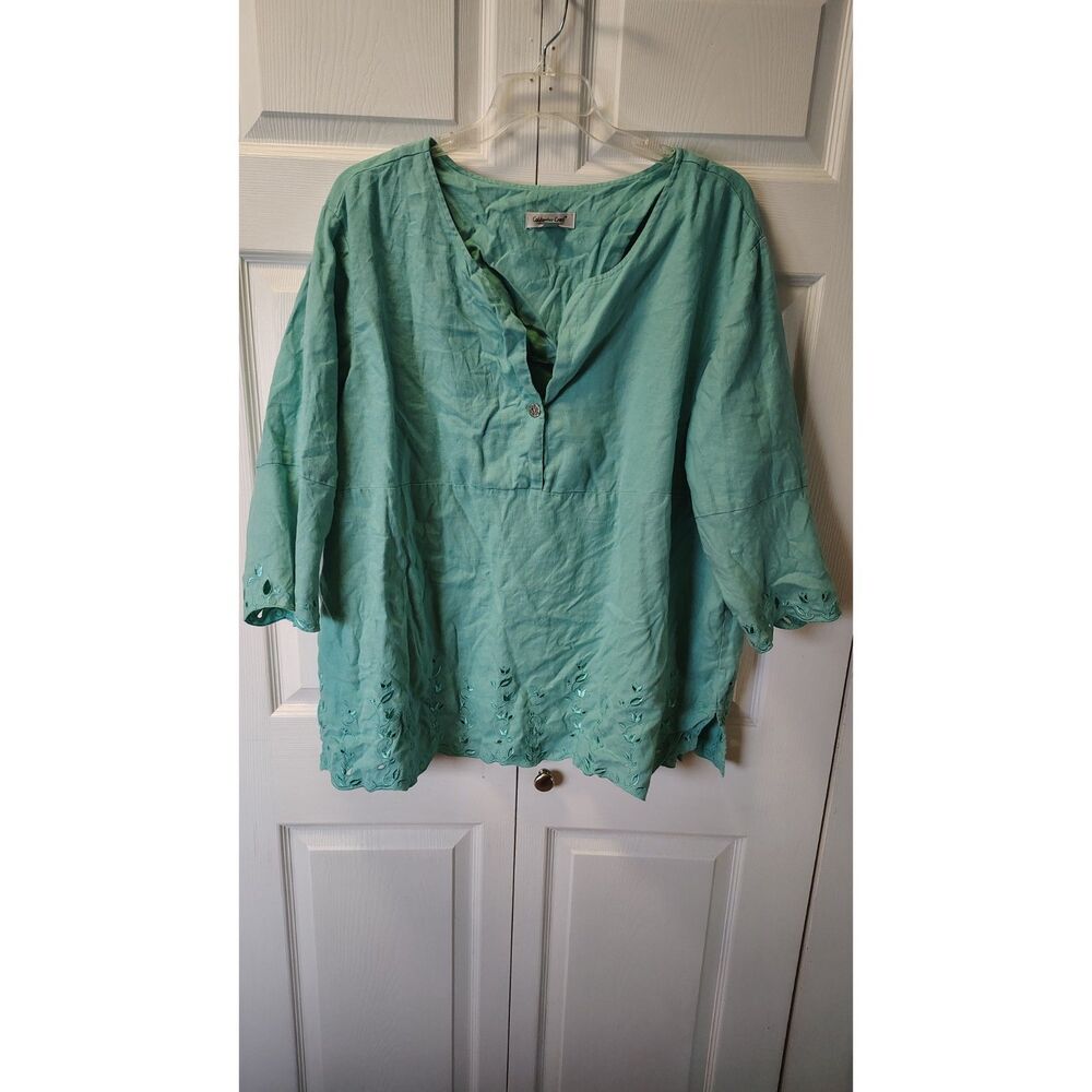 Coldwater Creek Mint Green Eyelet Embroidered Tunic Blouse Shirt Plus 3X